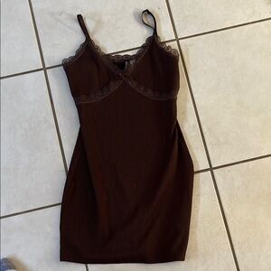 Divided Chocolate Lace Slip Dress